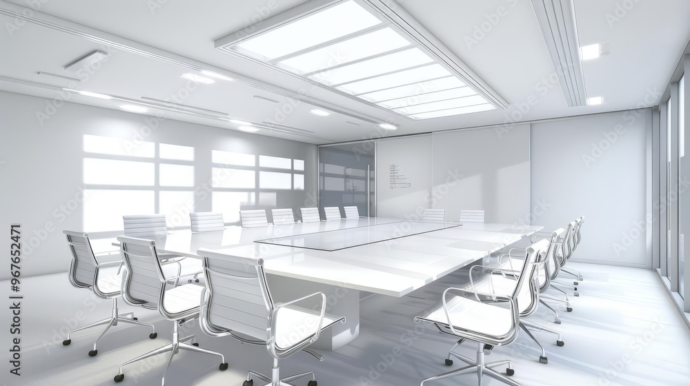 Modern white conference room with large table and chairs. Modern white conference room with large table and chairs.