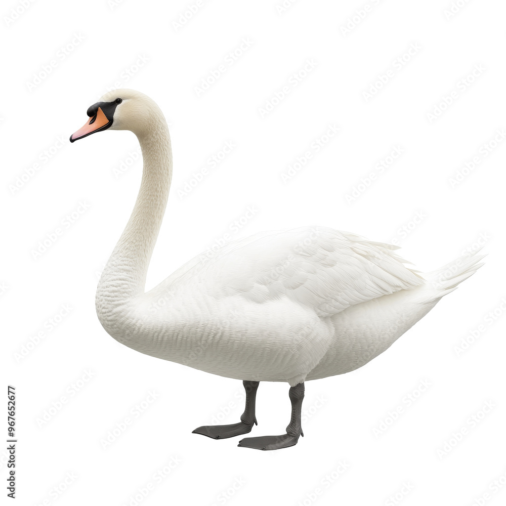 Graceful white swan on white background, cut out transparent Graceful white swan on white background, cut out transparent