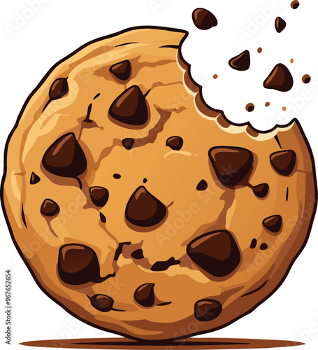 A delicious-looking chocolate chip cookie with a bite taken out of it, emphasizing its irresistible appeal 