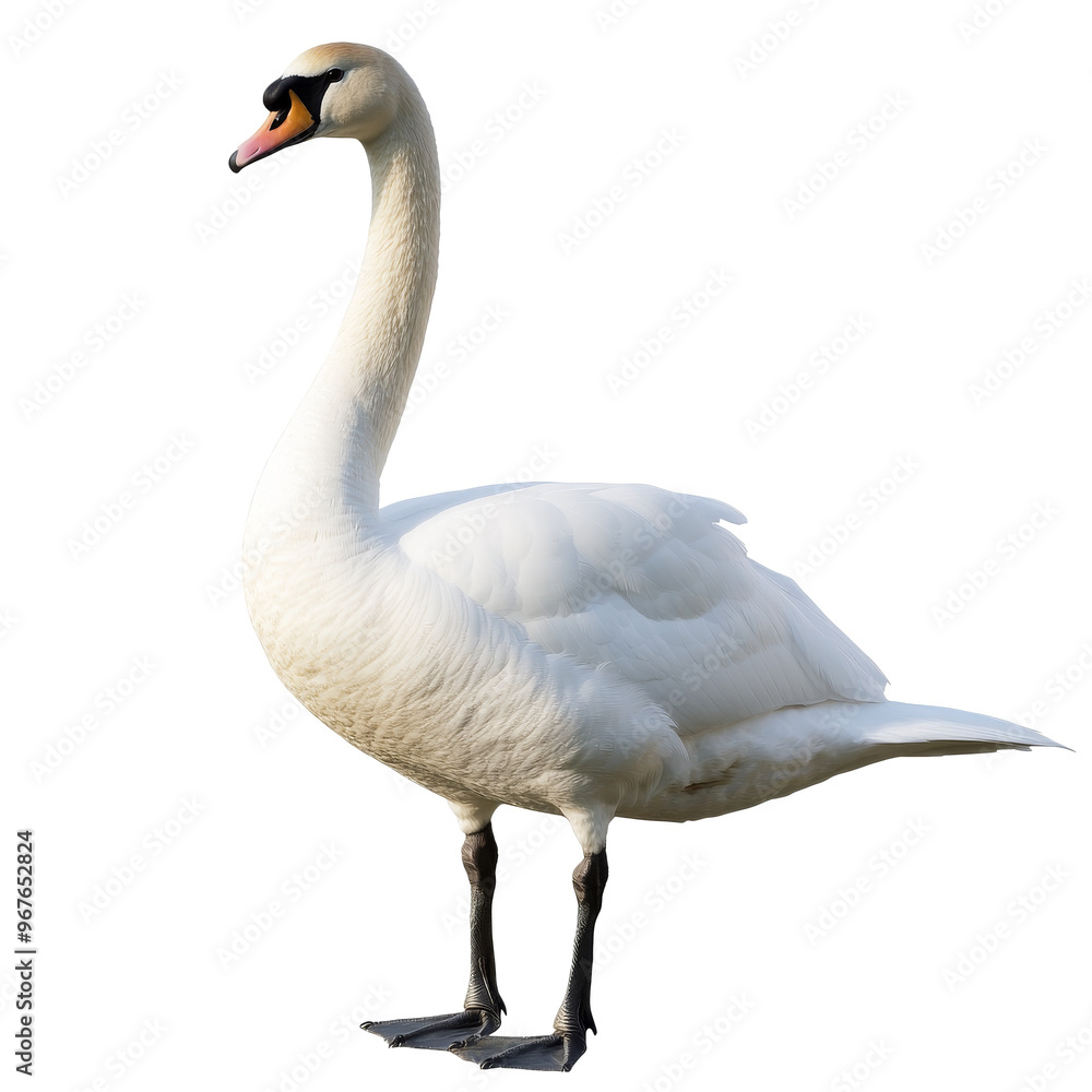 Elegant white swan standing gracefully on land, cut out transparent Elegant white swan standing gracefully on land, cut out transparent