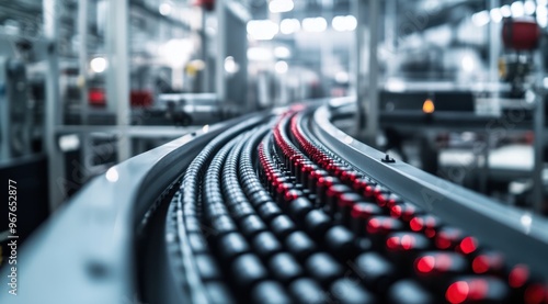 Wallpaper Mural A close-up of the conveyor belt in an innovative factory, with gray and black linear elements representing metal tubes moving along it.  Torontodigital.ca