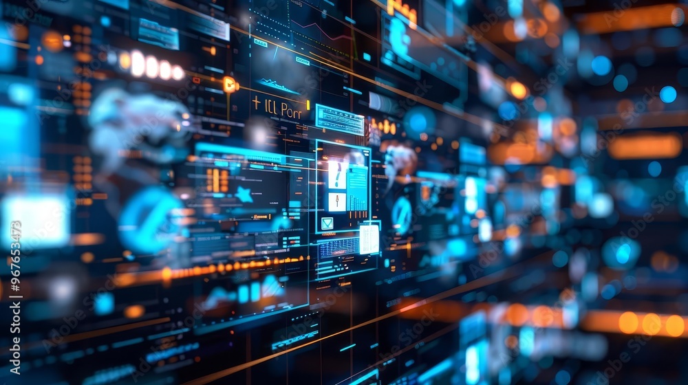 Abstract digital background with data visualizations and digital interfaces. Abstract digital background with data visualizations and digital interfaces.
