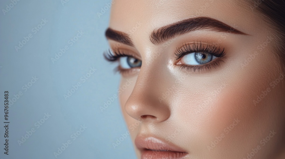 A woman with bold, arched eyebrows in a glamorous makeup look, highlighting the dramatic effect of well-defined brows. A woman with bold, arched eyebrows in a glamorous makeup look, highlighting the dramatic effect of well-defined brows.