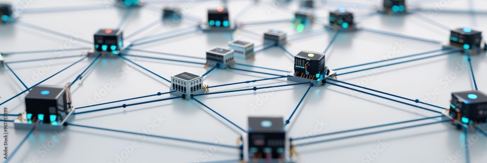Network topology diagram illustrating the layout and connections of a large-scale network with copy space Network topology diagram illustrating the layout and connections of a large-scale network with copy space