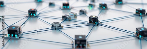 Network topology diagram illustrating the layout and connections of a large-scale network with copy space photo