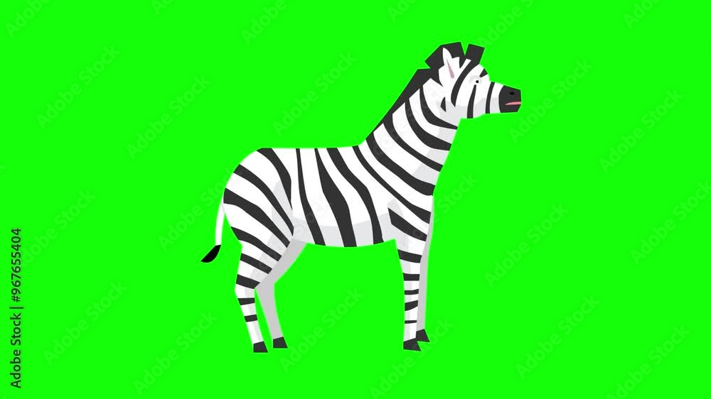 Animated video of a zebra on a green background, art. Animated video of a zebra on a green background, art.