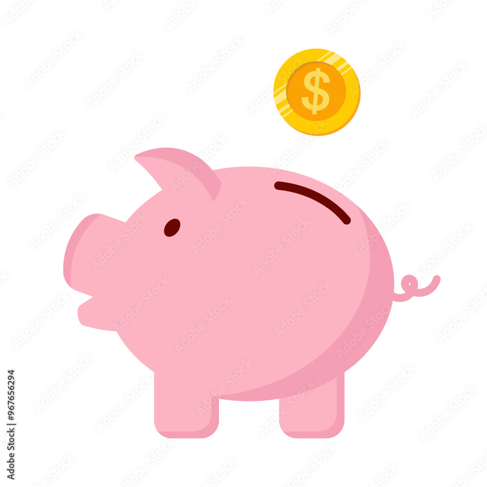 Piggy Bank and dollar gold coin - vector elements. Savings and Money Accumulation Concept. Piggy Bank and dollar gold coin - vector elements. Savings and Money Accumulation Concept.