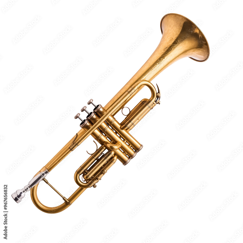 Brass trumpet shining under bright studio lights, cut out transparent Brass trumpet shining under bright studio lights, cut out transparent