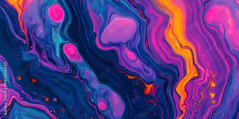 A colorful painting with blue, pink, and yellow swirls. The painting has a dreamy, whimsical feel to it A colorful painting with blue, pink, and yellow swirls. The painting has a dreamy, whimsical feel to it