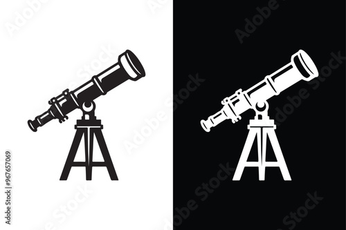 Black And White Telescope Vector silhouette icon.