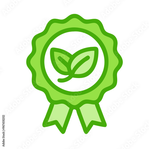 Green eco badge with leaves, symbolizing organic and eco-friendly certification