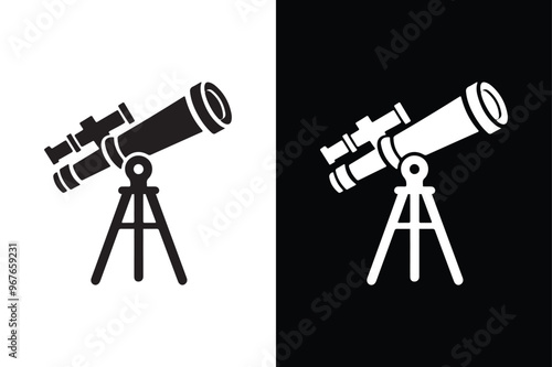 Black And White Telescope Vector silhouette icon.