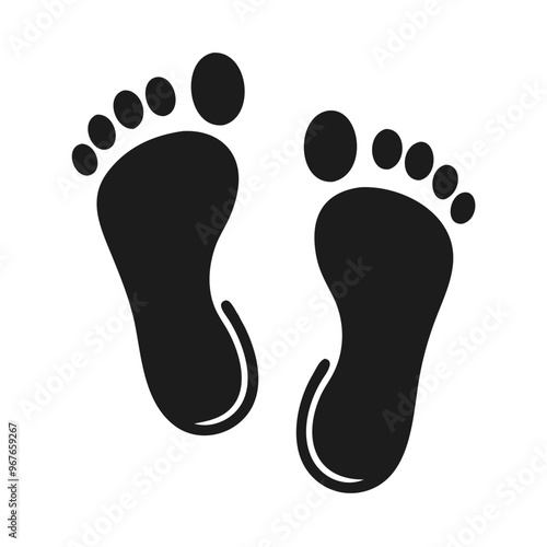 Black footprints icon, minimalist design, human steps symbol