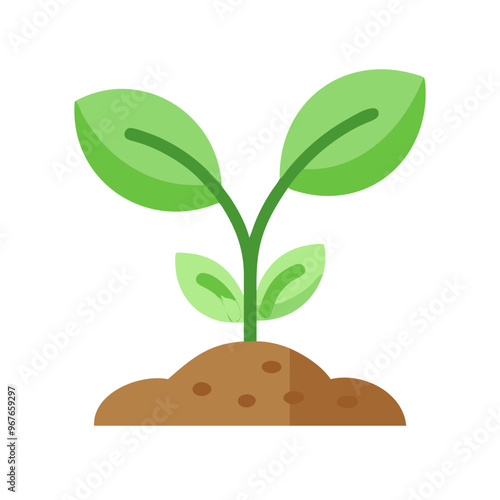 Flat illustration of a sprouting plant with leaves growing in soil