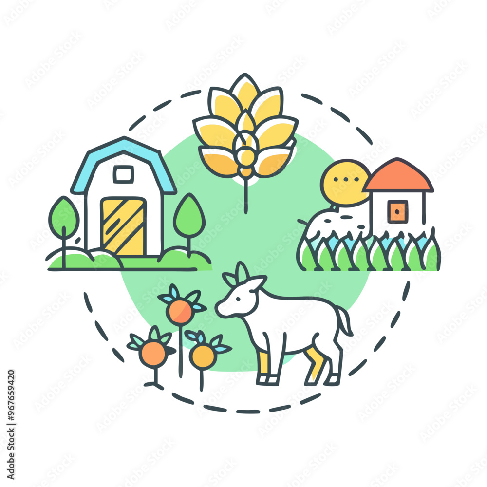 Farm icon with goat and plants, agricultural concept, sustainable farming
Farm icon with goat and plants, agricultural concept, sustainable farming