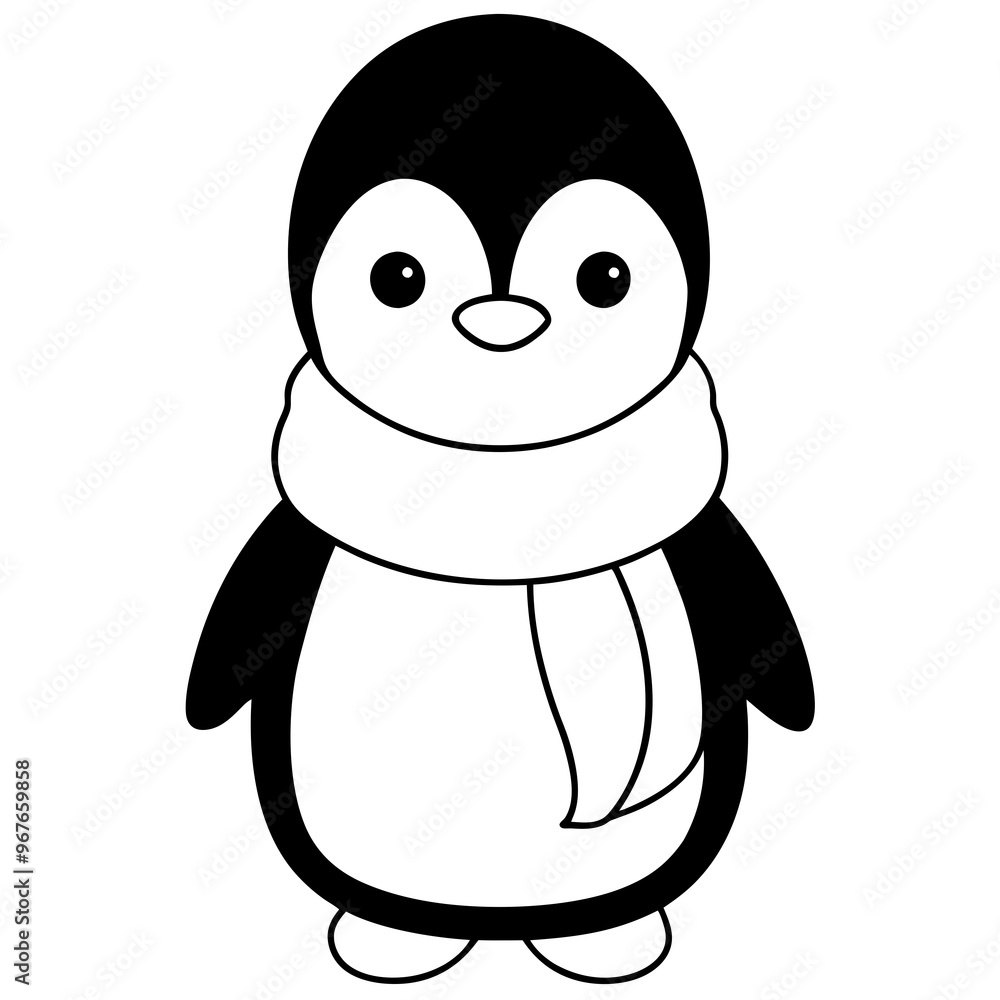 Charming baby penguin vector with winter hat and scarf, perfect for kids' illustrations or coloring. Charming baby penguin vector with winter hat and scarf, perfect for kids' illustrations or coloring.