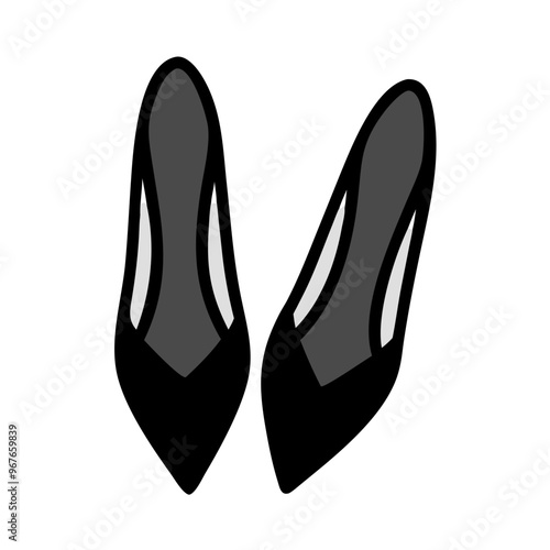 Black high heels icon, top view, elegant footwear