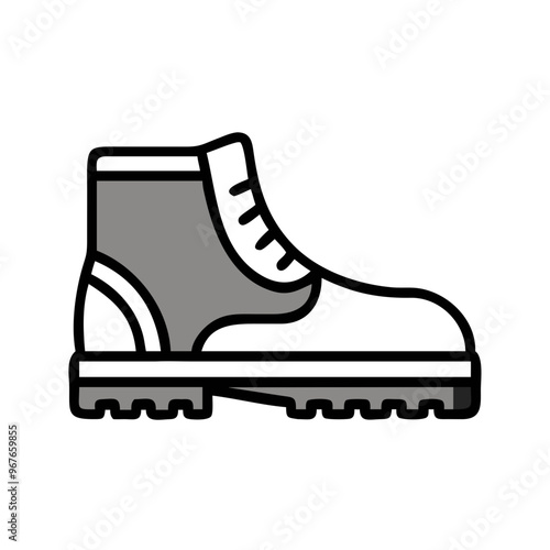 Work boot icon, gray and white, safety footwear design

