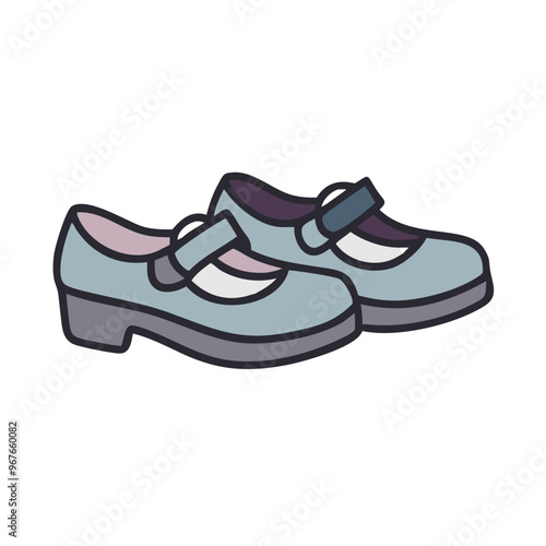 Blue Mary Jane shoes illustration, cute and casual children's footwear
