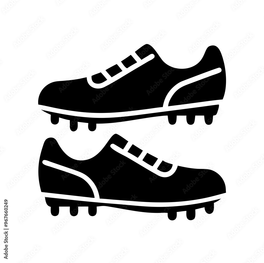 Black silhouette soccer cleats, sports footwear icon
Black silhouette soccer cleats, sports footwear icon