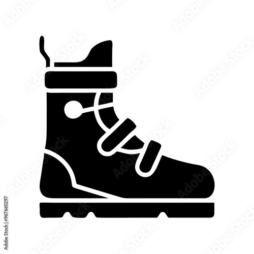 Black silhouette ski boot, minimalist design, winter sports gear