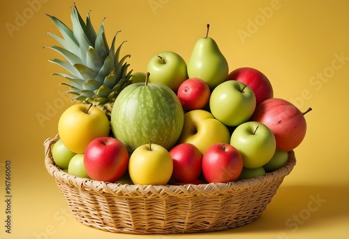 Freshness and variety of healthy fruits on wooden table generated by artificial intelligence