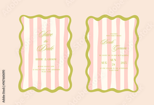 Luxury Wavy Edge Wedding Invitation card background. Abstract art background vector design for wedding and vip cover template.