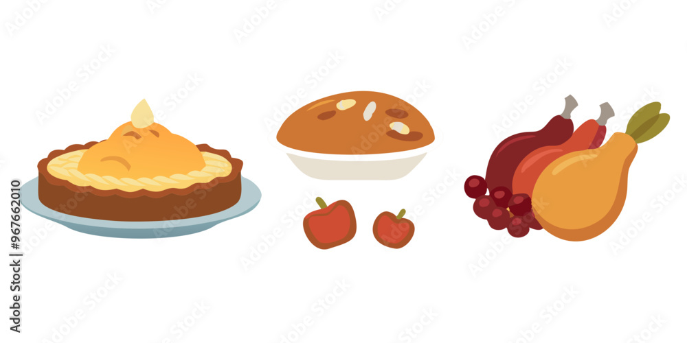 Traditional Thanksgiving Feast Icons Set Traditional Thanksgiving Feast Icons Set