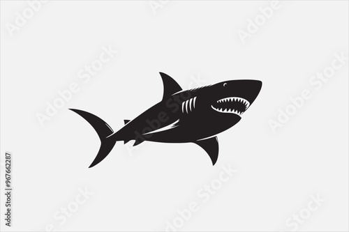 A shark silhouette block color  with white background.