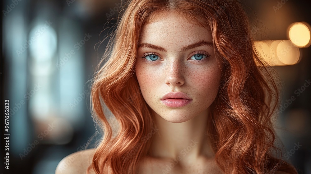 Portrait of a Beautiful Woman with Red Hair and Blue Eyes Portrait of a Beautiful Woman with Red Hair and Blue Eyes