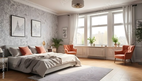 Photo interior modern design room 3d illustration;