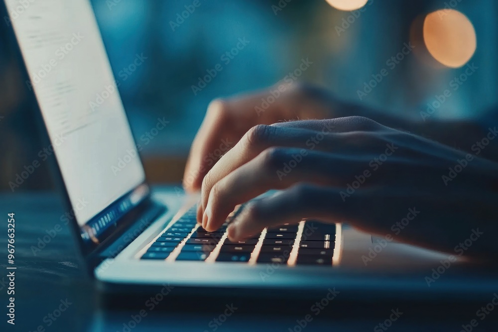 Hands Typing on a Laptop in a Dimly Lit Room Hands Typing on a Laptop in a Dimly Lit Room