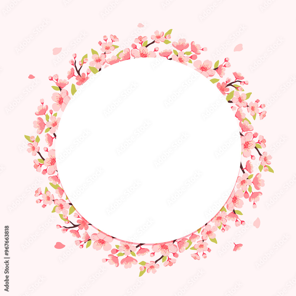 Hand drawn flat sakura tree frame background with cherry blossom Hand drawn flat sakura tree frame background with cherry blossom