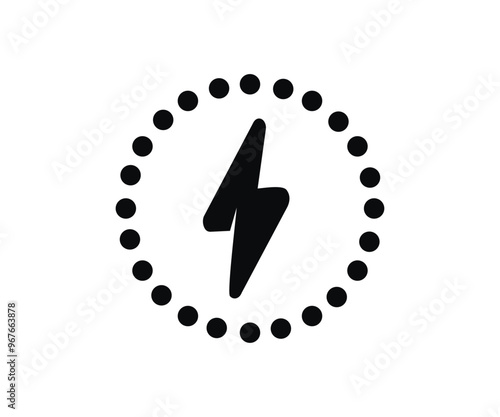 Electric power icon symbol. Flash thunder power icon, flash lightning bolt icon circle frame vector design and illustration. 
