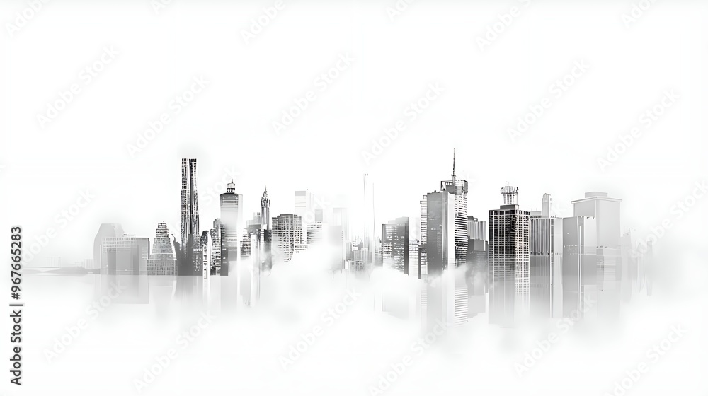 Modern City Skyline with Foggy Atmosphere Modern City Skyline with Foggy Atmosphere
