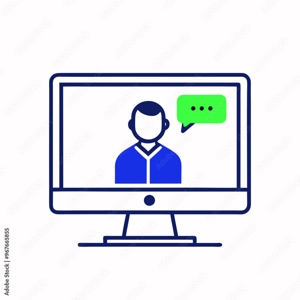 Video call icon with person on computer screen and chat bubble for virtual communication concept Video call icon with person on computer screen and chat bubble for virtual communication concept