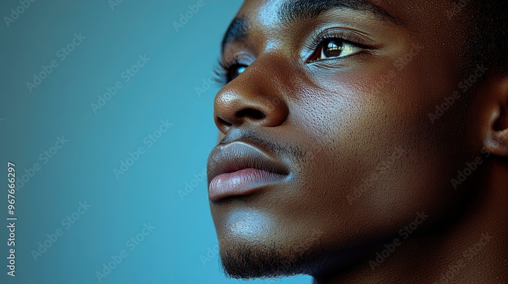 Close-up portrait of a young African American man looking up Close-up portrait of a young African American man looking up