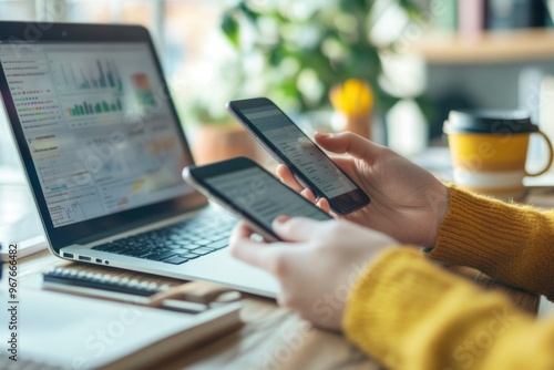 Person Using Laptop and Mobile Phones While Working