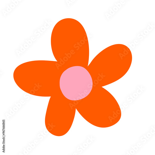 Orange lovely flower hand drawn, for presentation and elements. Cute flower simple style.