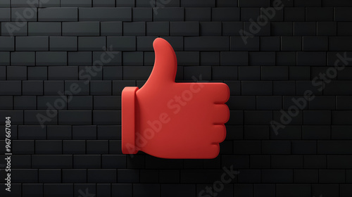 Red Thumbs Up Icon on Black Brick Wall - Minimalist Social Media Marketing Design photo