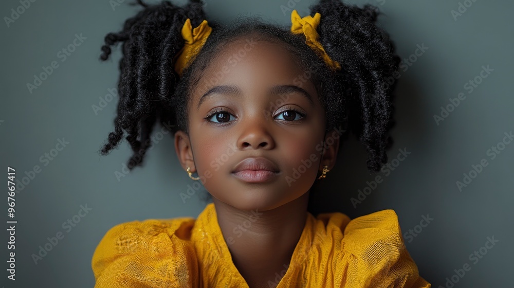 Portrait of a Young Black Girl with Yellow Bow and Dress Portrait of a Young Black Girl with Yellow Bow and Dress