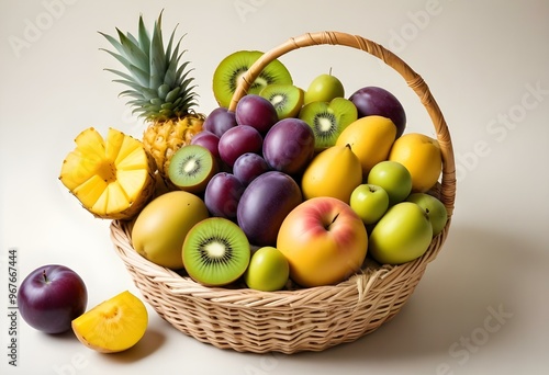 Freshness and variety of healthy fruits on wooden table generated by artificial intelligence