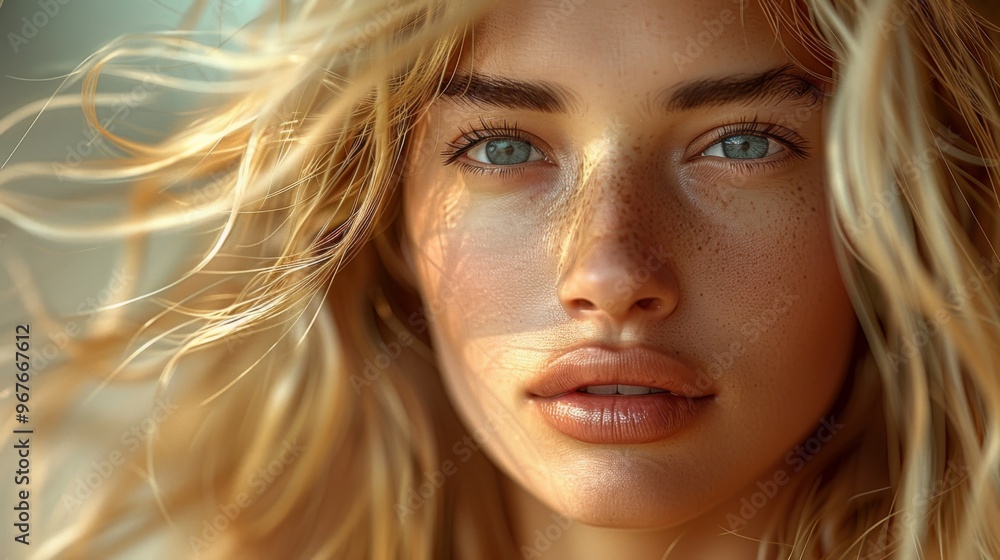 beautiful woman with blonde windy messy hair beautiful woman with blonde windy messy hair