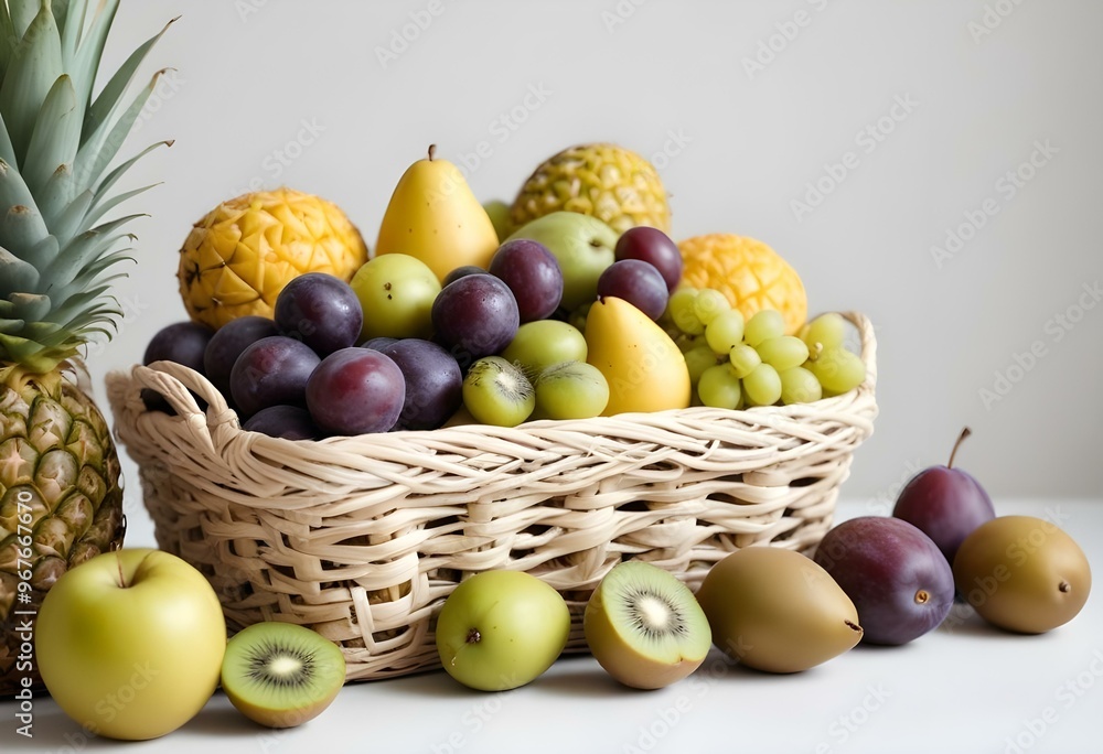 Freshness and variety of healthy fruits on wooden table generated by artificial intelligence Freshness and variety of healthy fruits on wooden table generated by artificial intelligence