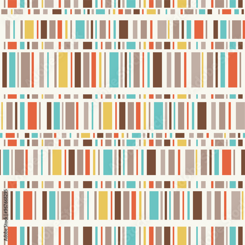 Abstract seamless pattern, retro vintage texture, rectangles blue, brown, orange. Colorful texture
