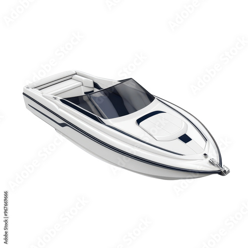 A sleek white motorboat designed for speed and comfort, perfect for leisure on the water and adventures at sea. photo