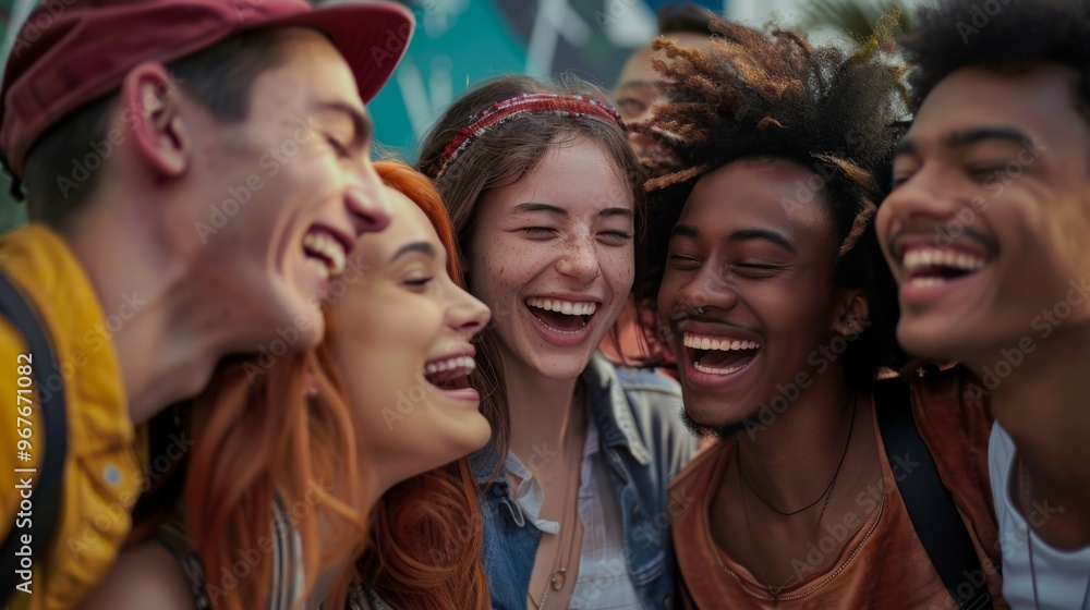 Obraz premium portrait of a multicultural group of friends laughing and enjoying each other's company 
