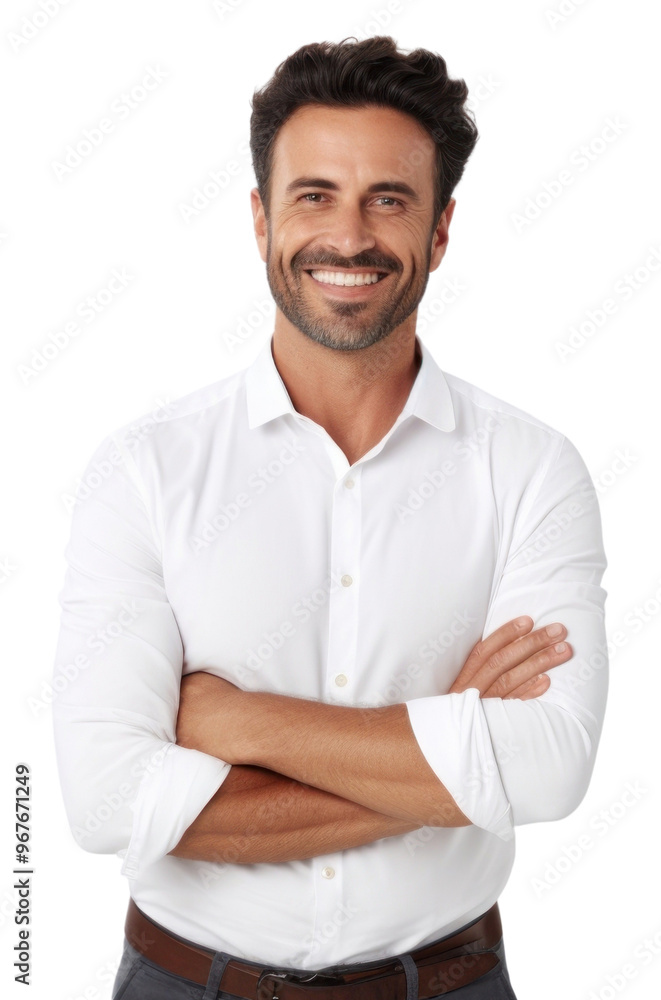 PNG Man armcrossed portrait smiling shirt. PNG Man armcrossed portrait smiling shirt.