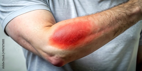 Tennis Elbow Inflammation Close-up, Redness and Tendonitis Symptoms