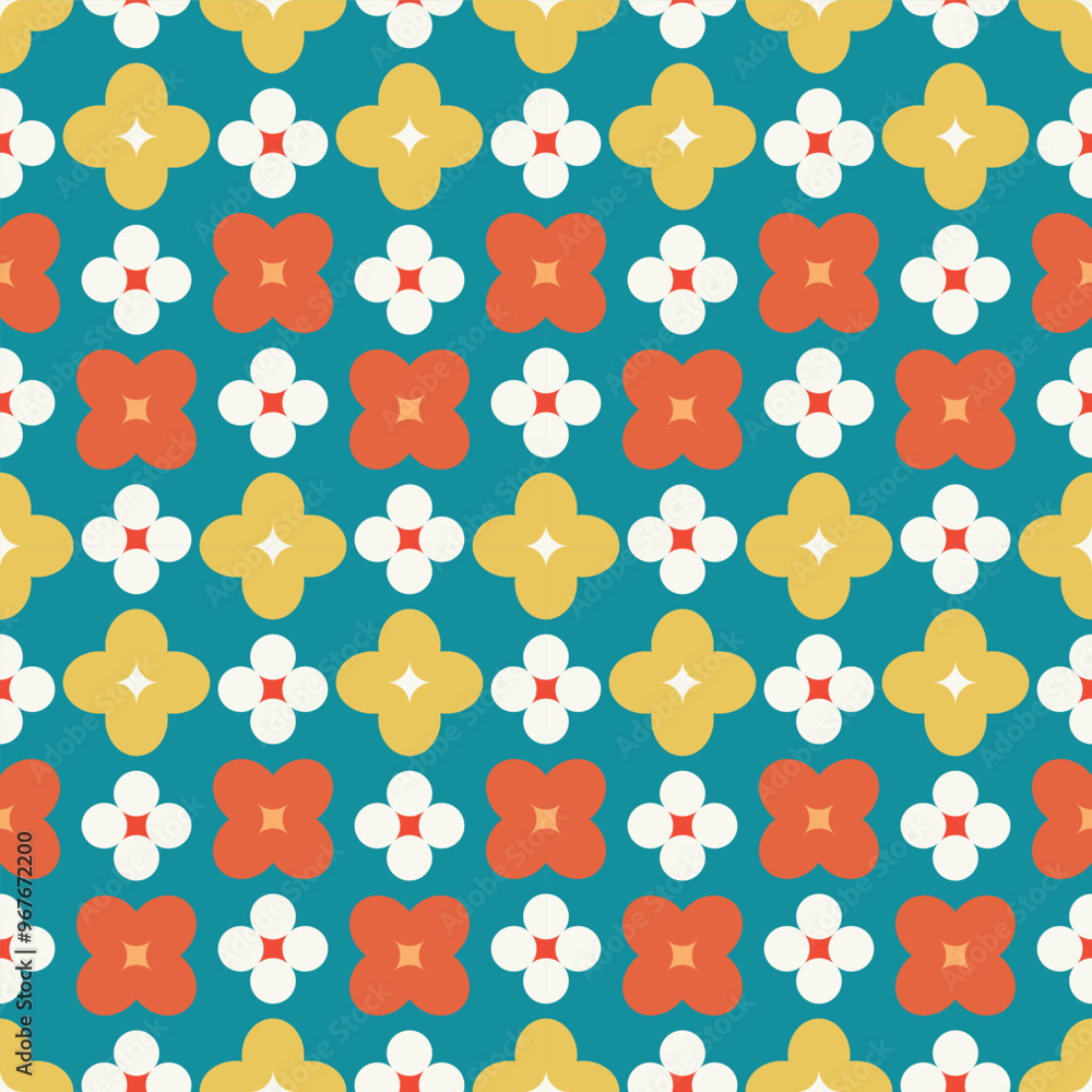 1970s Mod Floral Pattern. Retro 70s 60s Design Yellow, Blue nd Bright Orange Geometric Abstract Flowers. Groovy Mid Century Modern Seamless Patten Repeat. 1970s Mod Floral Pattern. Retro 70s 60s Design Yellow, Blue nd Bright Orange Geometric Abstract Flowers. Groovy Mid Century Modern Seamless Patten Repeat.